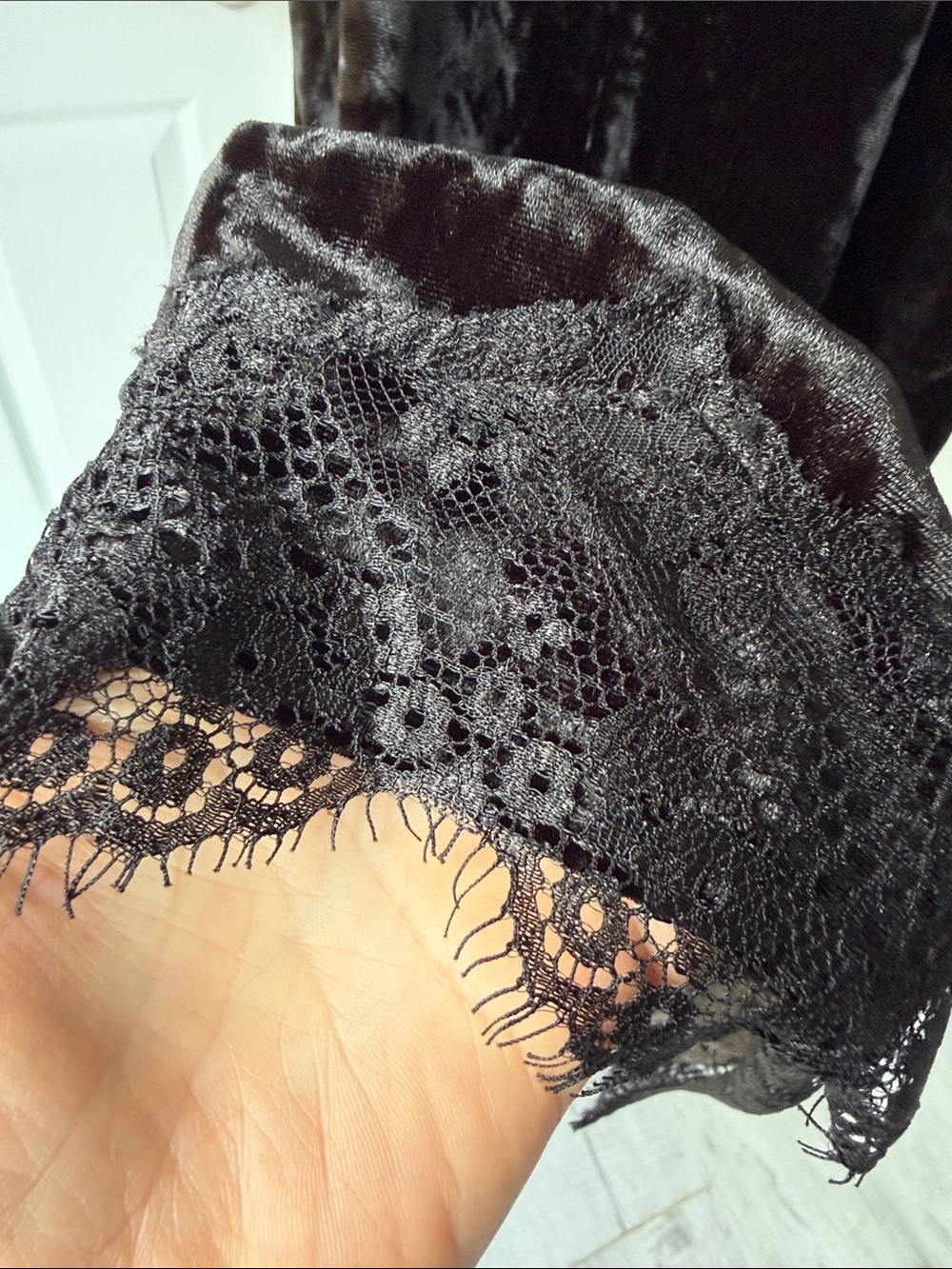 Topshop Black Crushed Velvet Lace-Trim Slip Dress, Size US6. - Picture 5 of 17
